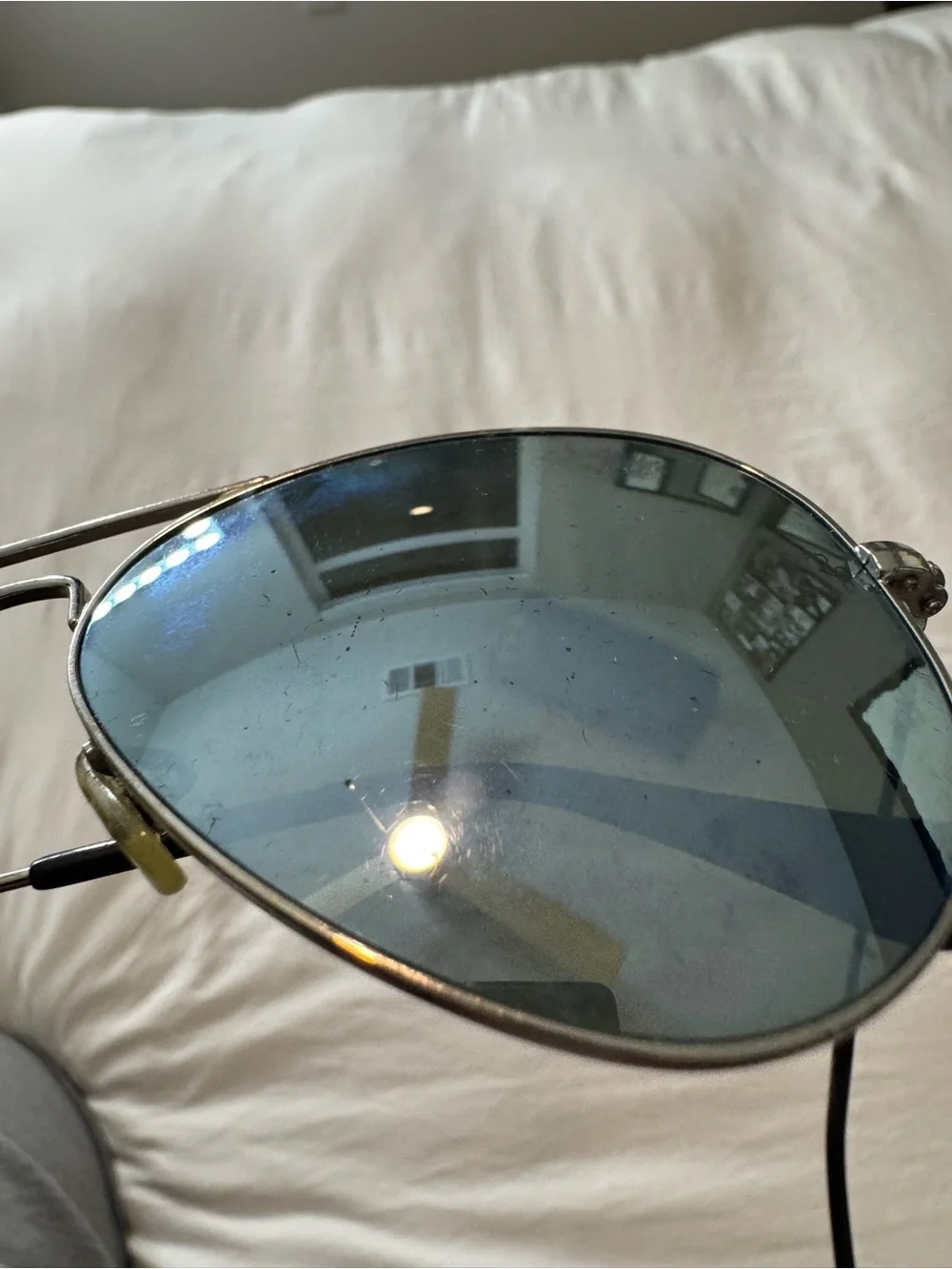 Ray-Ban Silver Frame Sunglasses with Blue Lenses and case